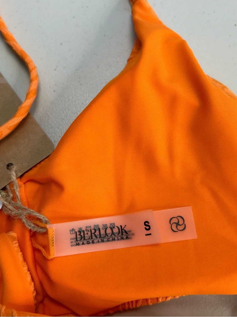 Berlook Orange Jacquard O-Ring Bikini Top Small Textured New